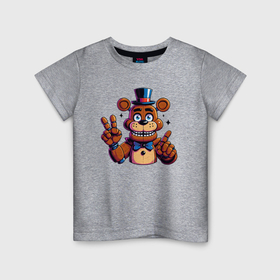 Детская футболка хлопок с принтом Медведь Фредди , 100% хлопок | круглый вырез горловины, полуприлегающий силуэт, длина до линии бедер | Тематика изображения на принте: 