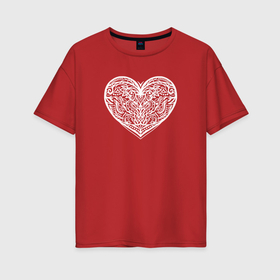 Женская футболка хлопок Oversize с принтом Кружевное сердечко белое в Кировске, 100% хлопок | свободный крой, круглый ворот, спущенный рукав, длина до линии бедер
 | 