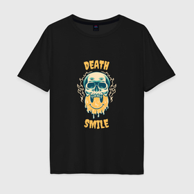 Мужская футболка хлопок Oversize с принтом Улыбка черепа skull smile в Белгороде, 100% хлопок | свободный крой, круглый ворот, “спинка” длиннее передней части | Тематика изображения на принте: 