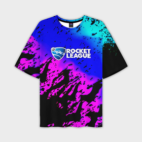 Мужская футболка oversize 3D с принтом Rocket League neon game в Тюмени,  |  | 