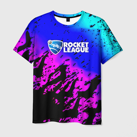Мужская футболка 3D с принтом Rocket League neon game в Курске, 100% полиэфир | прямой крой, круглый вырез горловины, длина до линии бедер | 