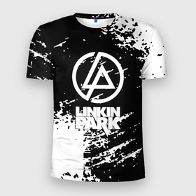 Мужская футболка 3D Slim с принтом Linkin park logo краски текстура в Санкт-Петербурге, 100% полиэстер с улучшенными характеристиками | приталенный силуэт, круглая горловина, широкие плечи, сужается к линии бедра | Тематика изображения на принте: 