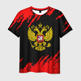 Мужская футболка 3D с принтом Герб РФ красные краски в Новосибирске, 100% полиэфир | прямой крой, круглый вырез горловины, длина до линии бедер | 