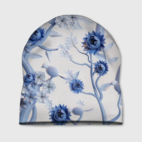 Шапка 3D с принтом Flowers color blue texture в Рязани, 100% полиэстер | универсальный размер, печать по всей поверхности изделия | 