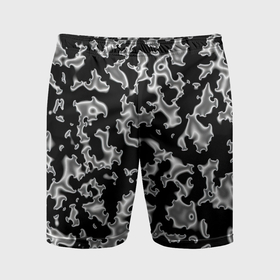 Мужские шорты спортивные с принтом Капли жидкого металла   камуфляж на чёрном в Курске,  |  | 