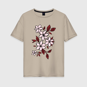 Женская футболка хлопок Oversize с принтом Цветочный стилизованный в Кировске, 100% хлопок | свободный крой, круглый ворот, спущенный рукав, длина до линии бедер
 | 