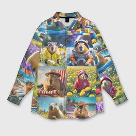 Мужская рубашка oversize 3D с принтом Коллаж капибар на отдыхе летом в Кировске,  |  | 