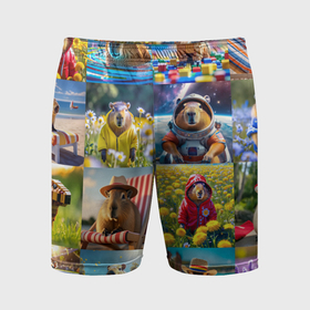 Мужские шорты спортивные с принтом Коллаж капибар на отдыхе летом в Кировске,  |  | 