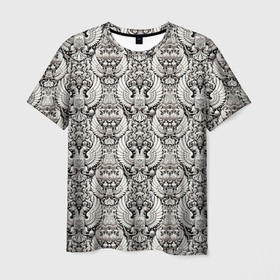 Мужская футболка 3D с принтом Греб России черный и белый паттерн в Белгороде, 100% полиэфир | прямой крой, круглый вырез горловины, длина до линии бедер | 
