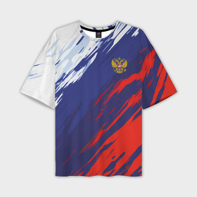 Мужская футболка oversize 3D с принтом Россия Sport брызги красок триколор в Санкт-Петербурге,  |  | Тематика изображения на принте: 