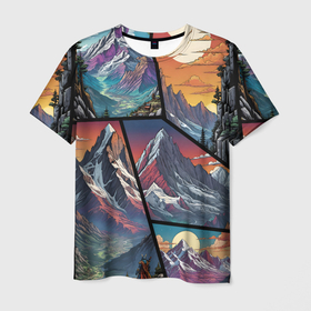 Мужская футболка 3D с принтом Mountains art в Екатеринбурге, 100% полиэфир | прямой крой, круглый вырез горловины, длина до линии бедер | 
