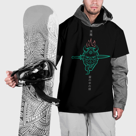 Накидка на куртку 3D с принтом Japanese demon Oni в Петрозаводске, 100% полиэстер |  | Тематика изображения на принте: 