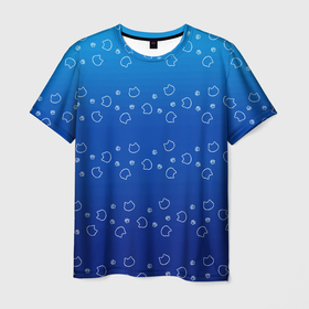 Мужская футболка 3D с принтом Синие котики и белые лапки , 100% полиэфир | прямой крой, круглый вырез горловины, длина до линии бедер | 