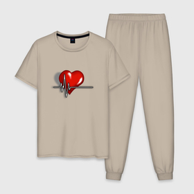 Мужская пижама хлопок с принтом Влюблённое сердце в Новосибирске, 100% хлопок | брюки и футболка прямого кроя, без карманов, на брюках мягкая резинка на поясе и по низу штанин
 | Тематика изображения на принте: 