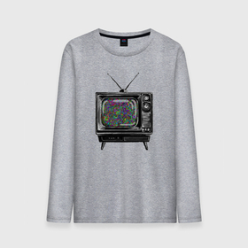 Мужской лонгслив хлопок с принтом Старый телевизор цветной шум в Екатеринбурге, 100% хлопок |  | Тематика изображения на принте: 