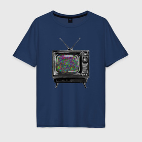 Мужская футболка хлопок Oversize с принтом Старый телевизор цветной шум , 100% хлопок | свободный крой, круглый ворот, “спинка” длиннее передней части | 