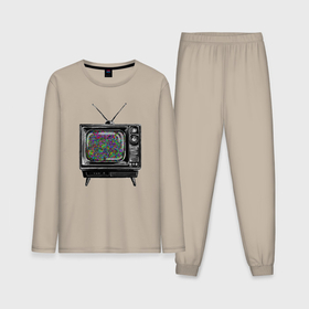 Мужская пижама с лонгсливом хлопок с принтом Старый телевизор цветной шум в Курске,  |  | 