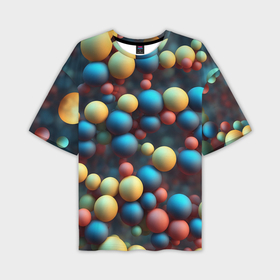 Мужская футболка oversize 3D с принтом Разноцветные шарики молекул в Курске,  |  | Тематика изображения на принте: 