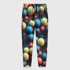 Мужские брюки 3D с принтом Разноцветные шарики молекул в Тюмени, 100% полиэстер | манжеты по низу, эластичный пояс регулируется шнурком, по бокам два кармана без застежек, внутренняя часть кармана из мелкой сетки | 