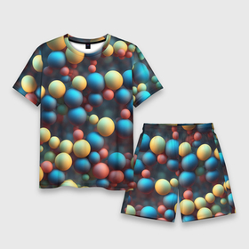 Мужской костюм с шортами 3D с принтом Разноцветные шарики молекул в Курске,  |  | Тематика изображения на принте: 