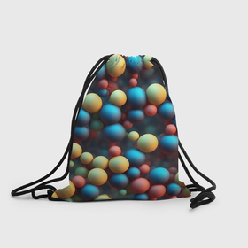 Рюкзак-мешок 3D с принтом Разноцветные шарики молекул в Новосибирске, 100% полиэстер | плотность ткани — 200 г/м2, размер — 35 х 45 см; лямки — толстые шнурки, застежка на шнуровке, без карманов и подкладки | 