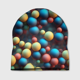 Шапка 3D с принтом Разноцветные шарики молекул в Новосибирске, 100% полиэстер | универсальный размер, печать по всей поверхности изделия | 