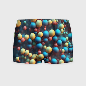 Мужские трусы 3D с принтом Разноцветные шарики молекул в Курске, 50% хлопок, 50% полиэстер | классическая посадка, на поясе мягкая тканевая резинка | Тематика изображения на принте: 