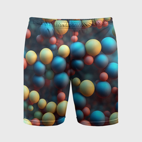 Мужские шорты спортивные с принтом Разноцветные шарики молекул в Курске,  |  | Тематика изображения на принте: 