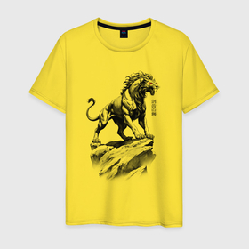 Мужская футболка хлопок с принтом Смилодон саблезубый тигр в Кировске, 100% хлопок | прямой крой, круглый вырез горловины, длина до линии бедер, слегка спущенное плечо. | 