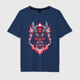 Мужская футболка хлопок Oversize с принтом Samurai mask demon в Петрозаводске, 100% хлопок | свободный крой, круглый ворот, “спинка” длиннее передней части | 