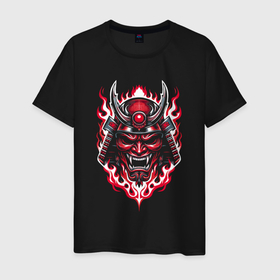 Мужская футболка хлопок с принтом Samurai mask demon в Петрозаводске, 100% хлопок | прямой крой, круглый вырез горловины, длина до линии бедер, слегка спущенное плечо. | 