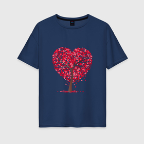 Женская футболка хлопок Oversize с принтом Дерево из сердец в Санкт-Петербурге, 100% хлопок | свободный крой, круглый ворот, спущенный рукав, длина до линии бедер
 | 