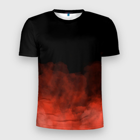 Мужская футболка 3D Slim с принтом Красный туман на чёрном в Петрозаводске, 100% полиэстер с улучшенными характеристиками | приталенный силуэт, круглая горловина, широкие плечи, сужается к линии бедра | 