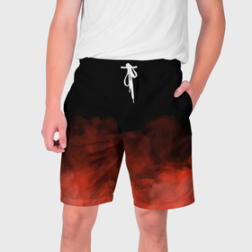Мужские шорты 3D с принтом Красный туман на чёрном в Петрозаводске,  полиэстер 100% | прямой крой, два кармана без застежек по бокам. Мягкая трикотажная резинка на поясе, внутри которой широкие завязки. Длина чуть выше колен | 