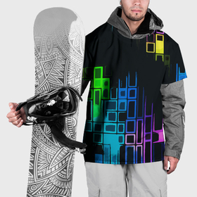 Накидка на куртку 3D с принтом Разноцветные прямоугольники на чёрном фоне в Екатеринбурге, 100% полиэстер |  | 