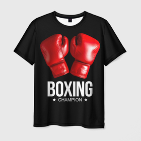 Мужская футболка 3D с принтом Boxing Champion в Тюмени, 100% полиэфир | прямой крой, круглый вырез горловины, длина до линии бедер | 