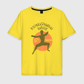 Мужская футболка хлопок Oversize с принтом Боец карате кекусинкай в Тюмени, 100% хлопок | свободный крой, круглый ворот, “спинка” длиннее передней части | 