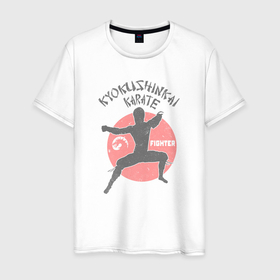 Мужская футболка хлопок с принтом Боец карате кекусинкай в Тюмени, 100% хлопок | прямой крой, круглый вырез горловины, длина до линии бедер, слегка спущенное плечо. | 