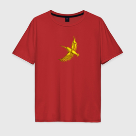 Мужская футболка хлопок Oversize с принтом Золотая птица удачи  зимородок , 100% хлопок | свободный крой, круглый ворот, “спинка” длиннее передней части | 