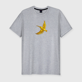 Мужская футболка хлопок Slim с принтом Золотая птица удачи  зимородок в Петрозаводске, 92% хлопок, 8% лайкра | приталенный силуэт, круглый вырез ворота, длина до линии бедра, короткий рукав | 