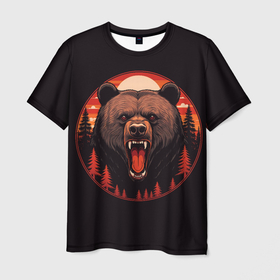 Мужская футболка 3D с принтом Голова медведя гризли в Петрозаводске, 100% полиэфир | прямой крой, круглый вырез горловины, длина до линии бедер | 