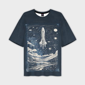Мужская футболка oversize 3D с принтом Винтажный постер космос титан ракета в Петрозаводске,  |  | Тематика изображения на принте: 