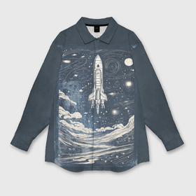 Мужская рубашка oversize 3D с принтом Винтажный постер космос титан ракета ,  |  | 