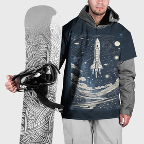 Накидка на куртку 3D с принтом Винтажный постер космос титан ракета в Белгороде, 100% полиэстер |  | 