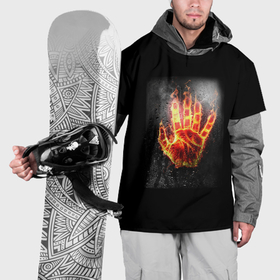 Накидка на куртку 3D с принтом Ладонь в огне  капли дождя на стекле в Тюмени, 100% полиэстер |  | 