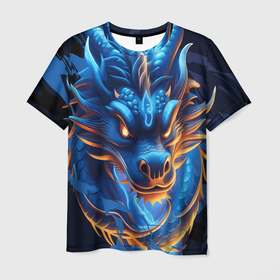 Мужская футболка 3D с принтом Синий водяной дракон , 100% полиэфир | прямой крой, круглый вырез горловины, длина до линии бедер | Тематика изображения на принте: 