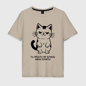 Мужская футболка хлопок Oversize с принтом MoMo   ты не хочешь меня понять кот в Новосибирске, 100% хлопок | свободный крой, круглый ворот, “спинка” длиннее передней части | 