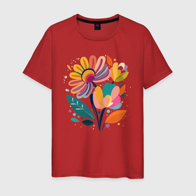Мужская футболка хлопок с принтом Цветы   яркий букет цветов к 8 марта в Тюмени, 100% хлопок | прямой крой, круглый вырез горловины, длина до линии бедер, слегка спущенное плечо. | Тематика изображения на принте: 