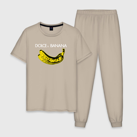 Мужская пижама хлопок с принтом Dolce Banana в Тюмени, 100% хлопок | брюки и футболка прямого кроя, без карманов, на брюках мягкая резинка на поясе и по низу штанин
 | Тематика изображения на принте: 