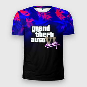 Мужская футболка 3D Slim с принтом GTA  vice city tropic game , 100% полиэстер с улучшенными характеристиками | приталенный силуэт, круглая горловина, широкие плечи, сужается к линии бедра | 